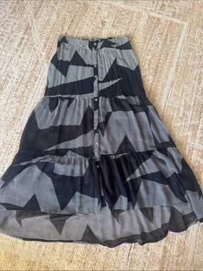 Volcom Black & White Geometric Tiered Maxi Skirt